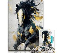 1000 Piece Jigsaw Puzzle for Adults Teens Black Golden Horse 1000 Piece Jigsaw,Challenging Family Activity Games DIY Toy for Home Wall Decor Gifts (size 38x26cm)