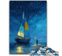 1000 Piece Jigsaw Puzzle for Adults Teens Boat Sailing Under The Starry Sky Vibrant And Unique Design Relaxing & Challenging Puzzle Experience 38x26cm