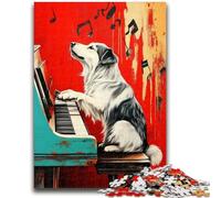 1000 Piece Jigsaw Puzzle for Adults Teens Border Collie Playing The Piano Jigsaw,Staycation Kill Time with Fully Interlocking Randomly Shaped Pieces (50x75cm)