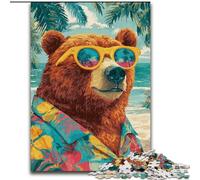 1000 Piece Jigsaw Puzzle for Adults Teens Brown Bear at The Beach, Help The Brain Exercise Addictive Toys to Cultivate Patience Perfect Decoration (Size 26x38cm)