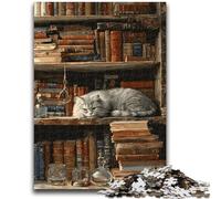 1000 Piece Jigsaw Puzzle for Adults Teens Cat on The Bookshelf for And 14 Years And over Impossible Game Christmas Birthday Gift 26x38cm