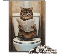 1000 Piece Jigsaw Puzzle for Adults Teens Cat on The Toilet Stress Reliever Difficult Challenge with Matching Poster And Trivia Sheet 26x38cm