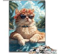 1000 Piece Jigsaw Puzzle for Adults Teens Cat on Vacation, Suitable for People Aged 14 And Above Educational Games Secret Santa Gifts (Size 50x75cm)