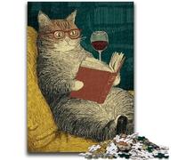 1000 Piece Jigsaw Puzzle for Adults Teens Cat Reading A Book Challenging To Complete But Fun And Humorous Birthday Present, Gifts, Wall Art 26x38cm