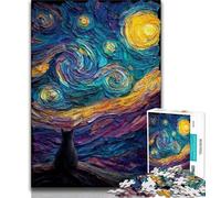 1000 Piece Jigsaw Puzzle for Adults Teens Cat Under The Starry Sky 1000 Piece Jigsaw,Stress Reliever Difficult Challenge Secret Santa Gifts 38x26cm