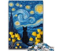 1000 Piece Jigsaw Puzzle for Adults Teens Cat Under The Starry Sky for And 14 Years And over Impossible Game Christmas Birthday Gift 50x75cm