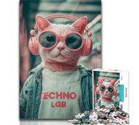 1000 Piece Jigsaw Puzzle for Adults Teens Cat with Headphones 1000 Piece Jigsaw,Learning Educational Toys Family Games Unique Birthday And Gifts 38x26cm