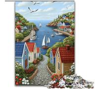 1000 Piece Jigsaw Puzzle for Adults Teens Charming Coastal Village Artistic Wall Decor & Birthday Gift Idea for Friends, Home Office (size 26x38cm)