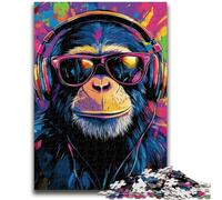 1000 Piece Jigsaw Puzzle for Adults Teens Chimpanzee Wearing Headphones 1000 Piece Jigsaw,Learning Educational Toys Family Games Unique Birthday And Gifts (50x75cm)