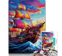 1000 Piece Jigsaw Puzzle for Adults Teens Colorful Pirate Ship,Help The Brain Exercise Addictive Toys to Cultivate Patience Wall Decoration (38x26cm)