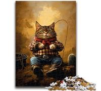 1000 Piece Jigsaw Puzzle for Adults Teens Cowboy Cat for 14+ Difficult to Complete But Fun And Humorous Birthday Gift 50x75cm