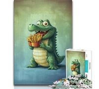 1000 Piece Jigsaw Puzzle for Adults Teens Crocodile Eating French Fries 1000 Piece Jigsaw,Stress Reliever Difficult Challenge Secret Santa Gifts 75x50cm