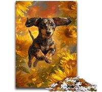 1000 Piece Jigsaw Puzzle for Adults Teens Dachshund Running Among Sunflowers 1000 Pieces for Adults,learning Educational Is Ideal As A Gift for The Whole Family (75x50cm)