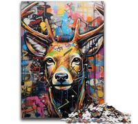 1000 Piece Jigsaw Puzzle for Adults Teens Deer Graffiti Jigsaw,Family Entertainment Toys with Matching Poster And Trivia Sheet (26x38cm)