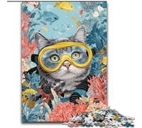 1000 Piece Jigsaw Puzzle for Adults Teens Diver Cat,Educational Games Home Decoration Educational Game for Birthday,Chrismas 50X75CM