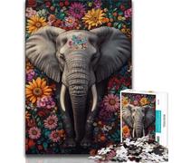 1000 Piece Jigsaw Puzzle for Adults Teens Elephant Flowers 1000 Piece Jigsaw,Stress Reliever Difficult Challenge Secret Santa Gifts 38x26cm