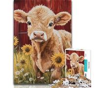 1000 Piece Jigsaw Puzzle for Adults Teens Farm Sunflower Cows 1000 Pieces for Adults,Birthday Present, Gifts, Wall Art for Ages 14+ (size 38x26cm)