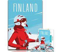 1000 Piece Jigsaw Puzzle for Adults Teens Finland Ski Travel Poster,Challenging Game And Family Play Educational Game for Birthday,Chrismas (38x26cm)