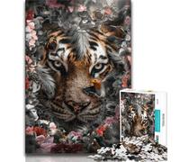1000 Piece Jigsaw Puzzle for Adults Teens Flowered Tiger Adult Jigsaw,Artistic Wall Decor & Birthday Gift Idea for Friends, Home Office (size 38x26cm)