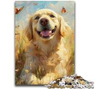 1000 Piece Jigsaw Puzzle for Adults Teens Golden Retriever Butterfly Jigsaw,Staycation Kill Time with Fully Interlocking Randomly Shaped Pieces (50x75cm)
