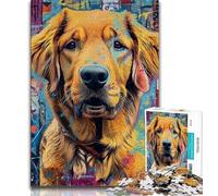 1000 Piece Jigsaw Puzzle for Adults Teens Golden Retriever Oil Painting 1000 Pieces for Adults,Educational Games Home Decoration Suitable for Desktop Decoration (size 75x50cm)