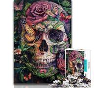1000 Piece Jigsaw Puzzle for Adults Teens Gothic Rose Skull Butterfly,Educational Games Home Decoration Birthday Present,Gifts,Wall Art (75x50cm)