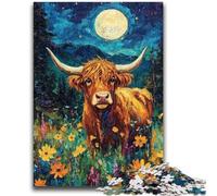 1000 Piece Jigsaw Puzzle for Adults Teens Highland Cow Oil Painting Puzzles for Adults,Family Educational Games Home Decoration Gift (75x50cm)