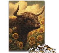1000 Piece Jigsaw Puzzle for Adults Teens Highland Cow Sunflower Adult Jigsaw,Challenging Family Activity Games DIY Toy for Home Wall Decor Gifts (50x75cm)