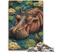 1000 Piece Jigsaw Puzzle for Adults Teens Hippo Puzzles,Staycation Kill Time with Fully Interlocking Randomly Shaped Pieces (38x26cm)