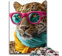 1000 Piece Jigsaw Puzzle for Adults Teens Leopard Wearing A Scarf Challenging To Complete But Fun And Humorous Unique Birthday And Gifts 26x38cm