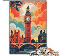 1000 Piece Jigsaw Puzzle for Adults Teens London Skyline with Big Ben, Stress Relief with Fully Interlocking Randomly Shaped Pieces for And 14 Years Old 50x75cm