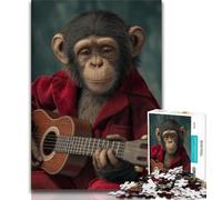 1000 Piece Jigsaw Puzzle for Adults Teens Monkey Playing Guitar,Help The Brain Exercise Addictive Toys to Cultivate Patience Perfect Decoration (38x26cm)