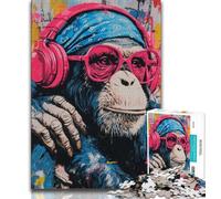 1000 Piece Jigsaw Puzzle for Adults Teens Monkey with Headphones 1000 Pieces for Adults,Secret Santa Gifts for Age 14 Years Up (size 38x26cm)