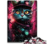 1000 Piece Jigsaw Puzzle for Adults Teens Neon Robot Cat 1000 Piece Puzzle,Fun Games Every Piece Is Unique - Challenging Family Fun Game (75x50cm)