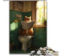 1000 Piece Jigsaw Puzzle for Adults Teens Orange Cat on The Toilet Challenging To Complete But Fun And Humorous with Matching Poster And Trivia Sheet 26x38cm