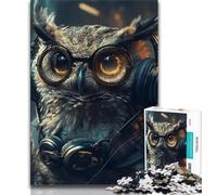 1000 Piece Jigsaw Puzzle for Adults Teens Owl with Headphones 1000 Pieces for Adults,Challenging Game Gifts for Is Ideal As A Gift for The Whole Family 38x26cm