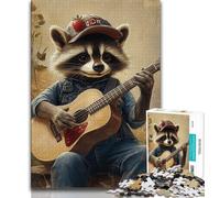 1000 Piece Jigsaw Puzzle for Adults Teens Raccoon Playing Guitar,Help The Brain Exercise Addictive Toys to Cultivate Patience Enhance Memory 38x26cm