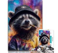 1000 Piece Jigsaw Puzzle for Adults Teens Raccoon Wearing A Hat,Educational Games Home Decoration Birthday Present,Gifts,Wall Art (38x26cm)