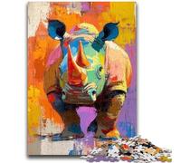1000 Piece Jigsaw Puzzle for Adults Teens Rhino Oil Painting Adult Jigsaw,Challenging Family Activity Games DIY Toy for Home Wall Decor Gifts (38x26cm)
