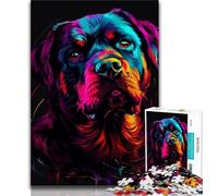 1000 Piece Jigsaw Puzzle for Adults Teens Rottweiler DJ Neon 1000 Piece Puzzle,Quiz Game Wall Decoration Unique Birthday And Xmas Gifts 75x50cm