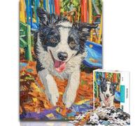1000 Piece Jigsaw Puzzle for Adults Teens Running Border Collie 1000 Pieces for Adults,Educational Games Home Decoration Suitable for Desktop Decoration (size 38x26cm)