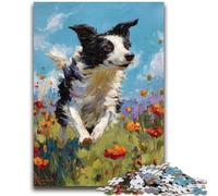 1000 Piece Jigsaw Puzzle for Adults Teens Running Border Collie Jigsaw,Staycation Kill Time with Fully Interlocking Randomly Shaped Pieces (50x75cm)