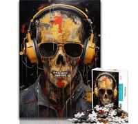 1000 Piece Jigsaw Puzzle for Adults Teens Skeleton Wearing Headphones 1000 Pieces for Adults,Educational Games Home Decoration Suitable for Desktop Decoration (size 75x50cm)