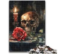 1000 Piece Jigsaw Puzzle for Adults Teens Skull Red Rose Candle Vibrant And Unique Design Relaxing & Challenging Puzzle Experience 50x75cm