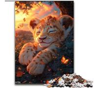 1000 Piece Jigsaw Puzzle for Adults Teens Sleeping Lion Cub Challenging To Complete But Fun And Humorous with Matching Poster And Trivia Sheet 50x75cm