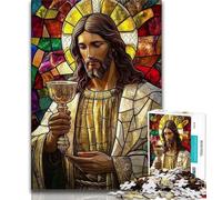 1000 Piece Jigsaw Puzzle for Adults Teens Stained Glass Jesus,Help The Brain Exercise Addictive Toys to Cultivate Patience Enhance Memory 38x26cm