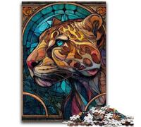 1000 Piece Jigsaw Puzzle for Adults Teens Stained Glass Leopard Jigsaw,Staycation Kill Time with Fully Interlocking Randomly Shaped Pieces (50x75cm)