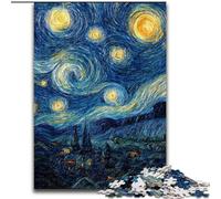 1000 Piece Jigsaw Puzzle for Adults Teens Starry Night Van Gogh Stress Reliever Difficult Challenge with Matching Poster And Trivia Sheet 26x38cm