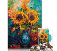 1000 Piece Jigsaw Puzzle for Adults Teens Sunflowers in A Vase,Challenging Game And Family Play Educational Game for Birthday,Chrismas (38x26cm)