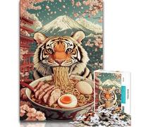 1000 Piece Jigsaw Puzzle for Adults Teens Tiger Eating Ramen 1000 Piece Jigsaw,Stress Reliever Difficult Challenge Secret Santa Gifts 38x26cm